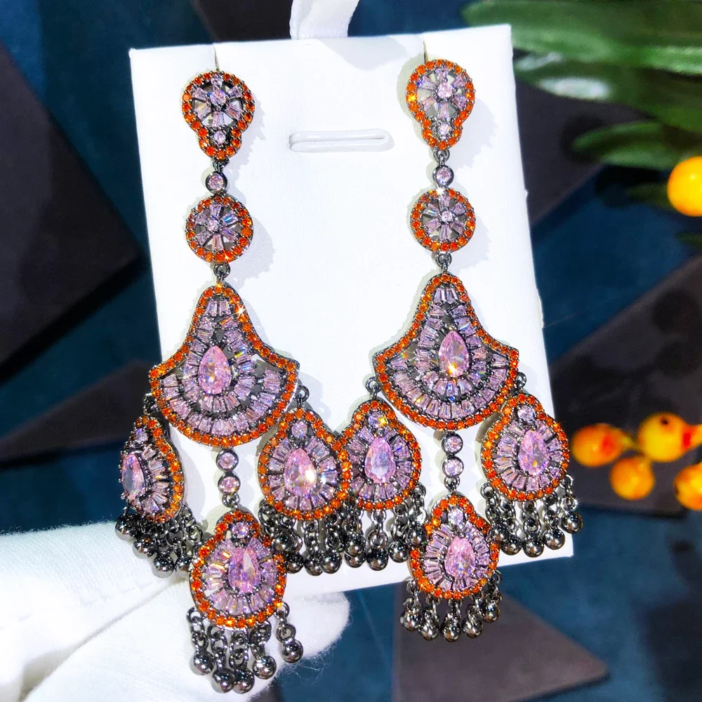 

Kellybola New Gorgeous Charm Long Dangle Earrings Full Shiny Mirco Zircon Dubai Bridal Wedding Drop Earrings Fashion Jewelry