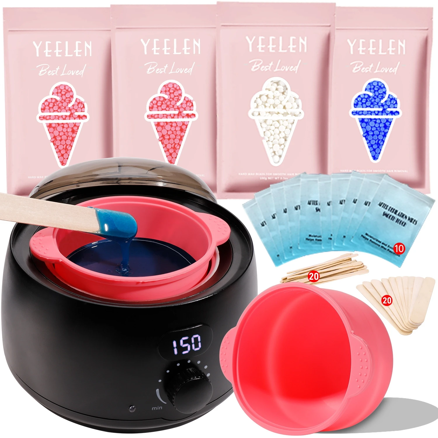 American Standard Home Waxing Kit with 4 Packs of Hard Wax Beads and Silicone Wax Canister for Full Body Hair Removal