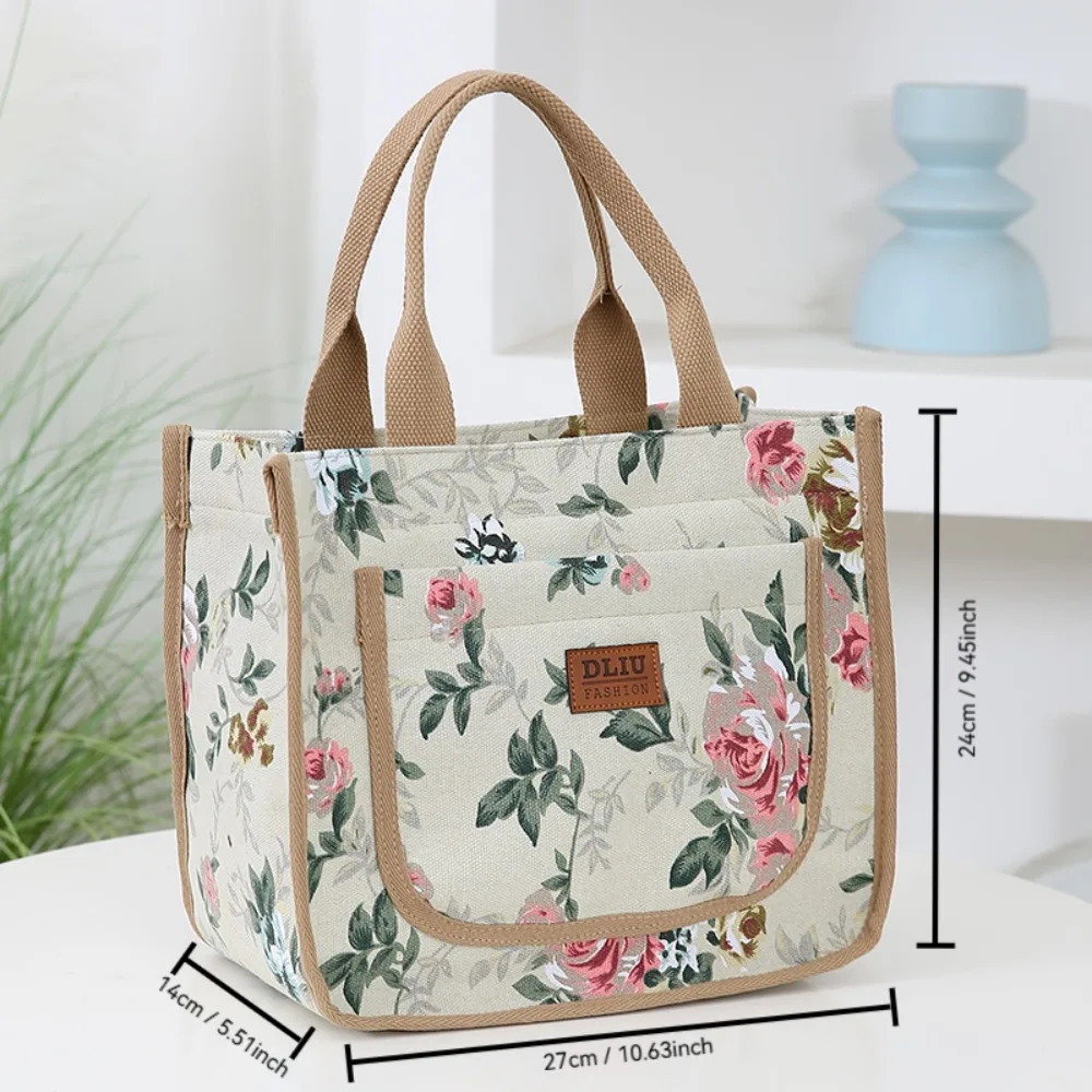New Handbag Floral Print Lunch Bag Large Capacity Thermal Waterproof Insulated Bag Lunch Bag Women