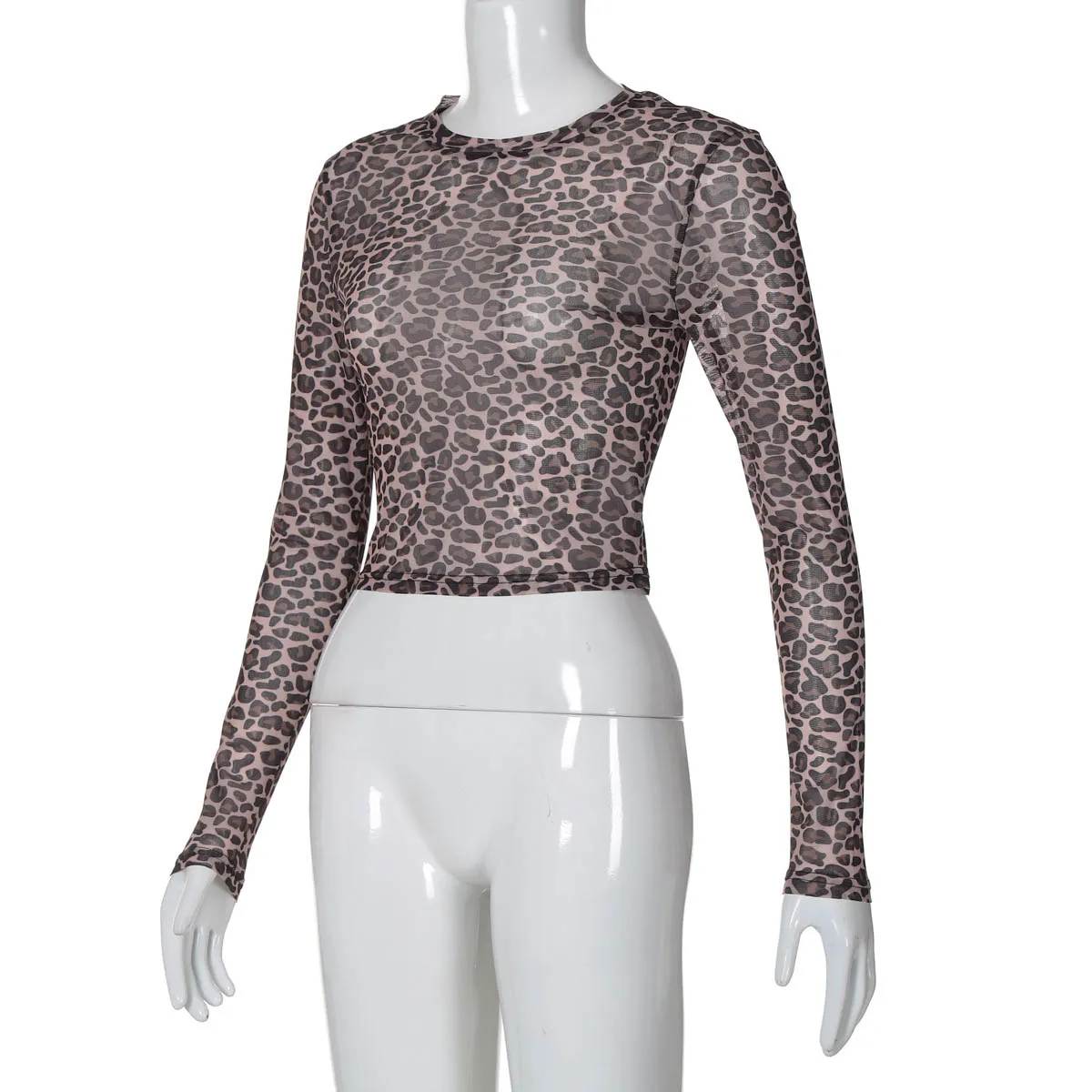 Sexy Lange Ärmel Tops Mesh T Shirt Leopard Gedruckt Bodycon Frauen Kleidung Dame Party Club Streetwear Casual Nacht Out Y2K – Detail 10