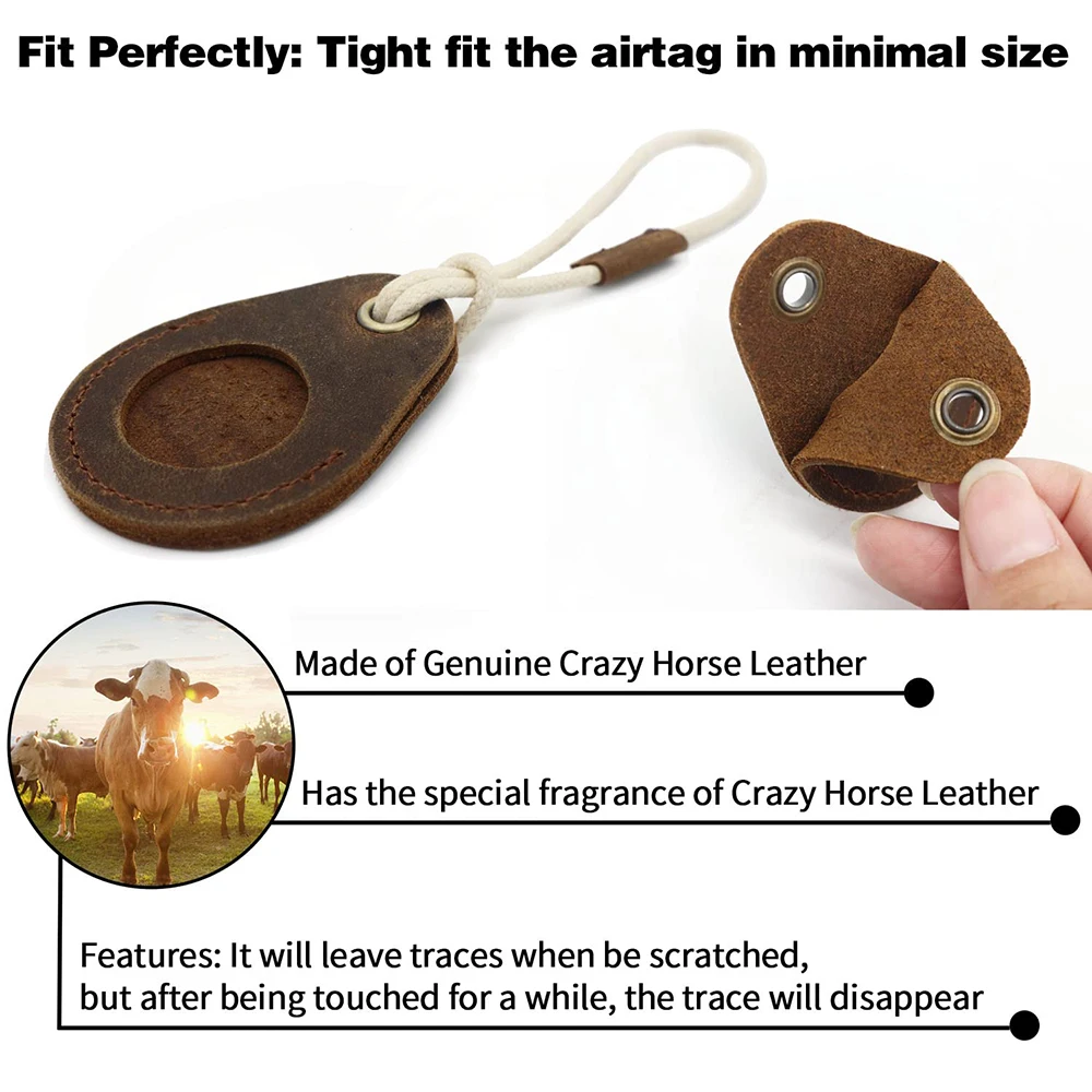 Premium Leather Airtag Holder with Anti-Scratch Lanyard Keychain