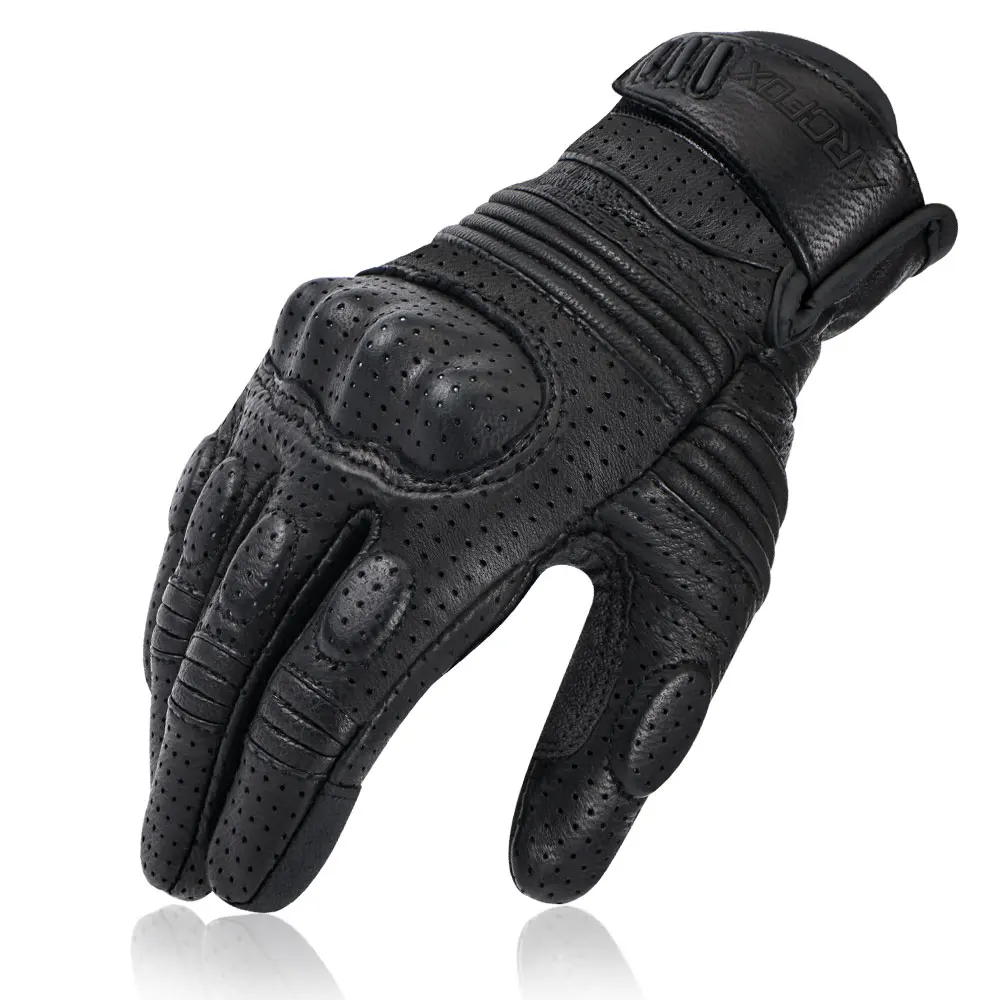 arcfox luvas de couro da motocicleta das mulheres dos homens do vintage protetor touchscreen moto motorcross ciclismo guantes moto perfurado