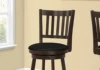 Bar Stool, Set Of 2, Swivel, Bar Height, Brown Wood, Black Leather Look, Transitional 2