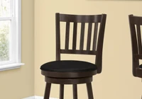 Bar Stool, Set Of 2, Swivel, Bar Height, Brown Wood, Black Leather Look, Transitional 2