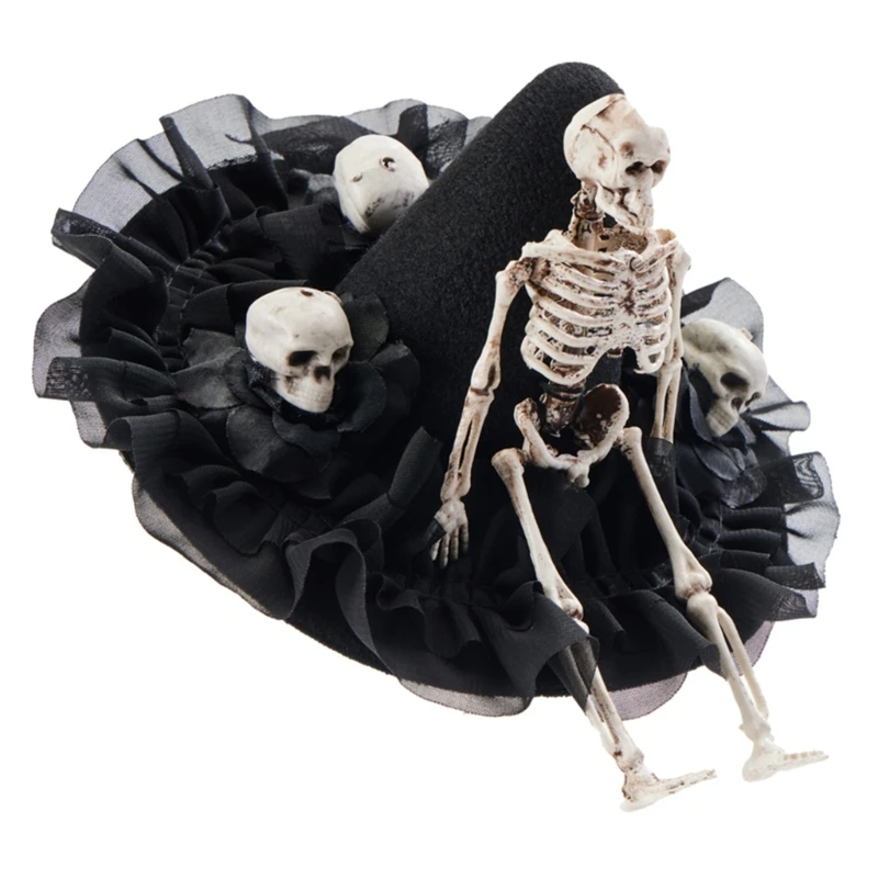 

Lace Trim Top Hat Hair Clip for Adult PunkStyle Skeleton Hat Roleplay Costume Hair Clip Halloween Party Hair Ornaments