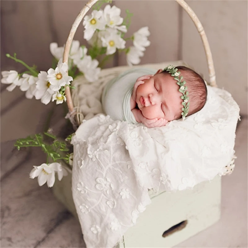 

Newborn Photography Props Embroidery Flower Wrap Blanket Posing Props Blanket Baby Photo Shooting Backdrop Basket Rug