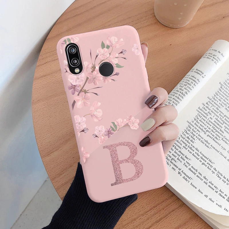 Retro Pink Flower Soft TPU Silicone Case - Initial Letter Design