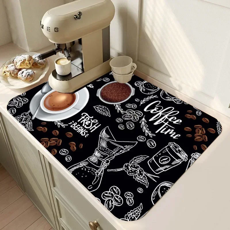 Coffee Print Kitchen Countertop Home Decoration Accessories Absorbent Pad Small Rugs for Bedroom Drying Mats