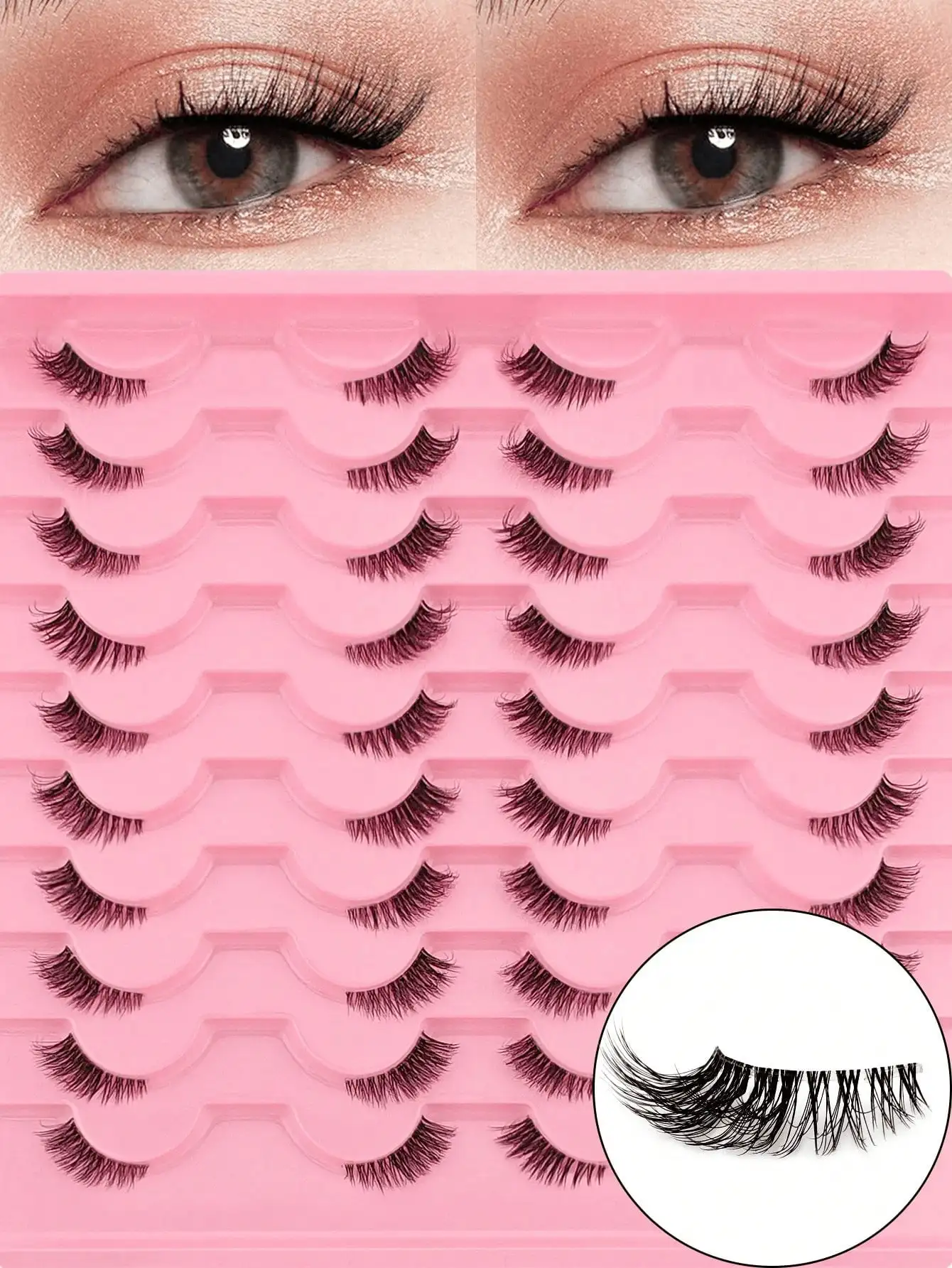 20 Pairs 3D Wispy Half Lashes - Cat Eye Faux Mink Accent Eyelashes with Clear Band | Cruelty-Free & Reusable | Short Natural