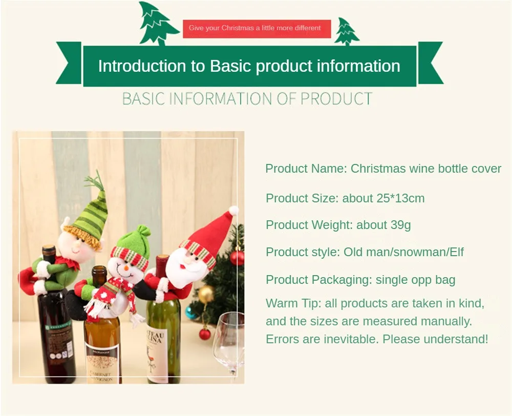 Description Picture 4 of itemNew Christmas Decorations Red Wine Bottle Cover Santa Snowman Hold Wine Set Champagne Bottle Set Bar Restaurant Decoration
