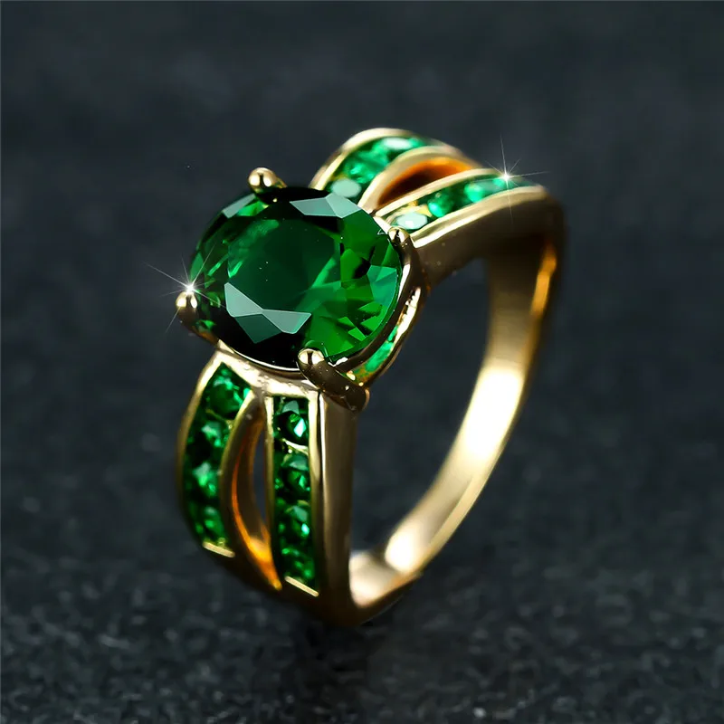 Luxury Female Crystal Oval Charm Gold Color Engagement Jewelry Dainty Green Zircon Stone Wedding Rings For Women