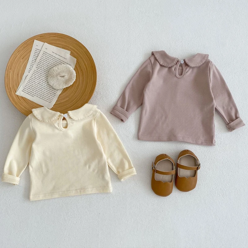 Baby clothing 0-3 year old baby girl doll neck base shirt versatile t-shirt long sleeved top