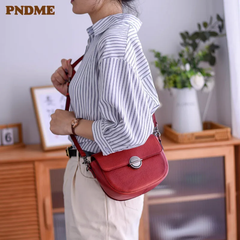 

PNDME fashion vintage designer genuine leather women diagonal bag casual handmade luxury real cowhide female small shoulder bag