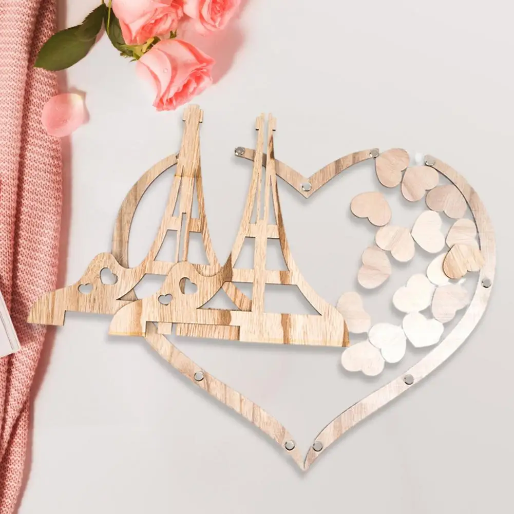 1 Set Wooden Love Heart Ornament with Guest Drop Box Mini Heart Sign Stable Stand Guest Book Wedding Heart-shaped Decoration