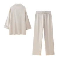 European and American Style 2024 Spring and Summer New Women's Clothing Wrinkle Effect Double Breasted Suit Jacket Pants Set 2