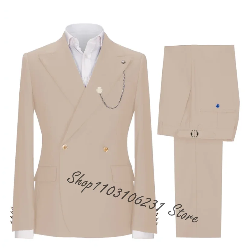 New Custom Made Navy Men Suits Double Breasted Formal Male Blazer Slim Fit Groomsmen 2 Pieces Suits Jacket Pants Costume Homme