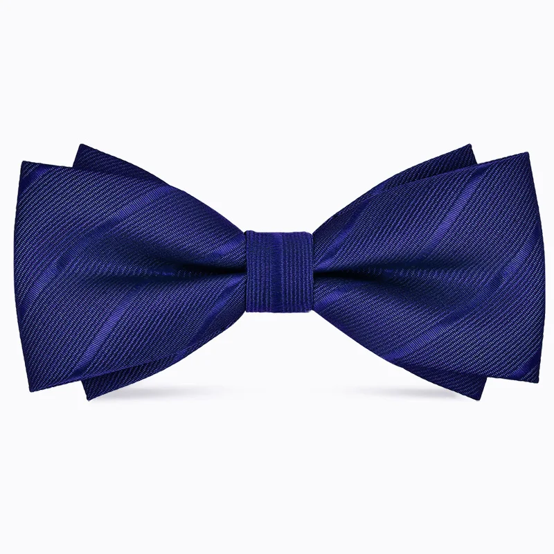Men's Pure Color Striped Double Bow Tie - Elegant Fashion Accessory