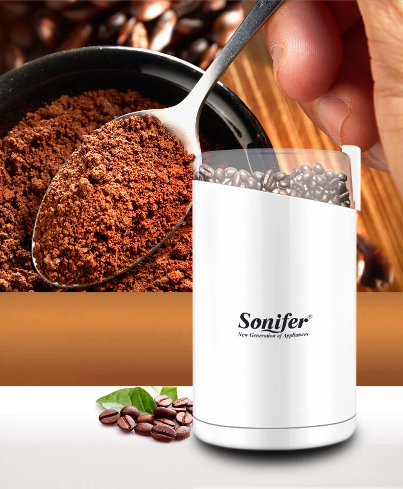 Sonifer 220V Mini Electric Coffee Bean Grinder Grinder Herb Nuts SF-3525 - Black/White