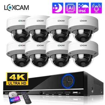 LOXCAM CCTV 보안 카메라 시스템, 8MP AI 인간 감지, 오디오 POE 파손 방지 IP 카메라, 8CH 비디오 감시 세트, H.265, 10CH, 4K