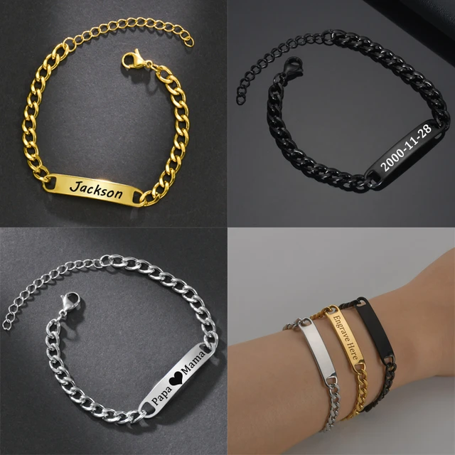 Acheerup Engraved Name Date Adjustable Chain Bracelets for