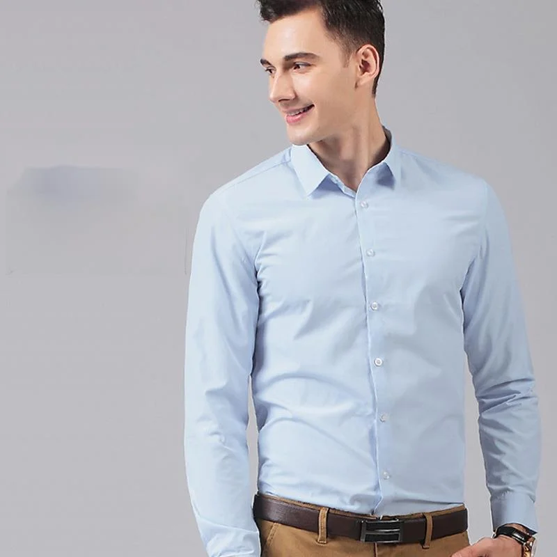 Nuova versione coreana a maniche lunghe slim fi tinta unita non stirabile da lavoro professionale per ragazzi da uomo_voghion.com