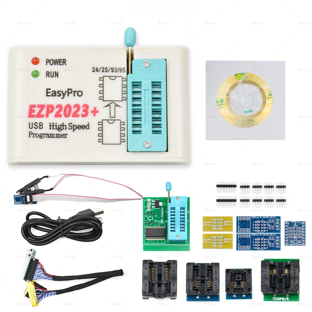 EZP2023 USB SPI 프로그래머 10개 어댑터 지원 24 25 93 95 EEPROM 플래시 바이오스 미니프로
