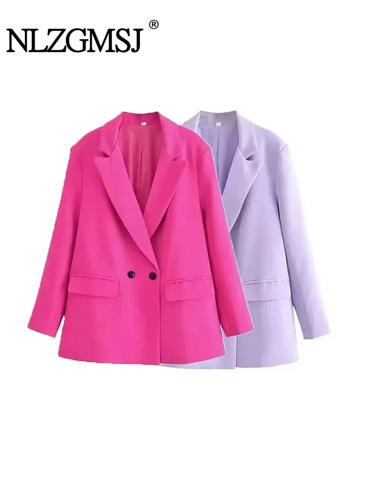 

Nlzgmsj TRAF Women Double Breasted Purple Blazer Lady Loose Classic Coat Suit Jacket Female Chic Outwear Outfits Veste Femme