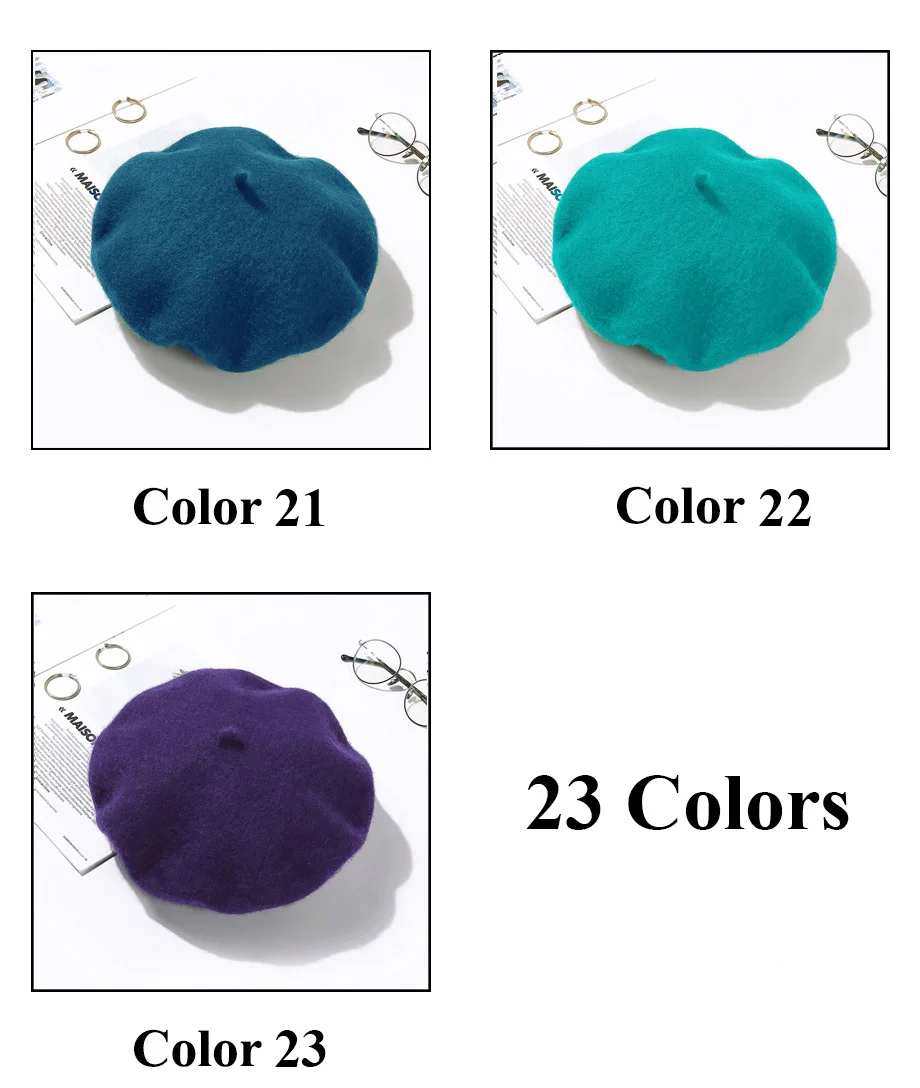 Wolle Baskenmütze Hüte Frauen Winter Französisch Hut Mädchen Einfarbig Mode Herbst Winter Baskenmütze Hut Für Frauen Warm Filz Straße Berets – Detail 14