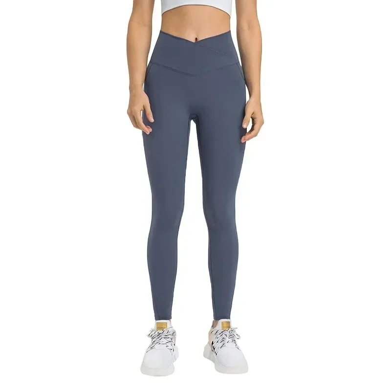 Lemon Front Waist Cross High Waist Gym Yoga Leggings Fitness Sport Pants Athletic With Pockets Comprehensive Training Jog