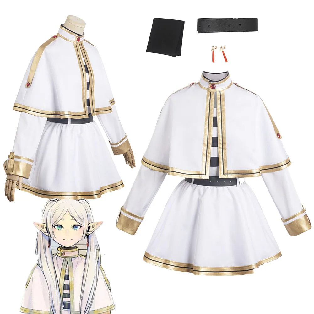 

Sousou No Frieren Cosplay Costume For Adult Women Fantasia Cape Skirt Belt Disguise Outfit Halloween Carnival Party Clothes