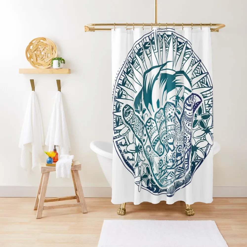 

Vintage Blue Circular Hawaiian Tribal Shaka - Hang Loose Distressed Shower Curtain Anti-Mold Waterproof Shower Curtain