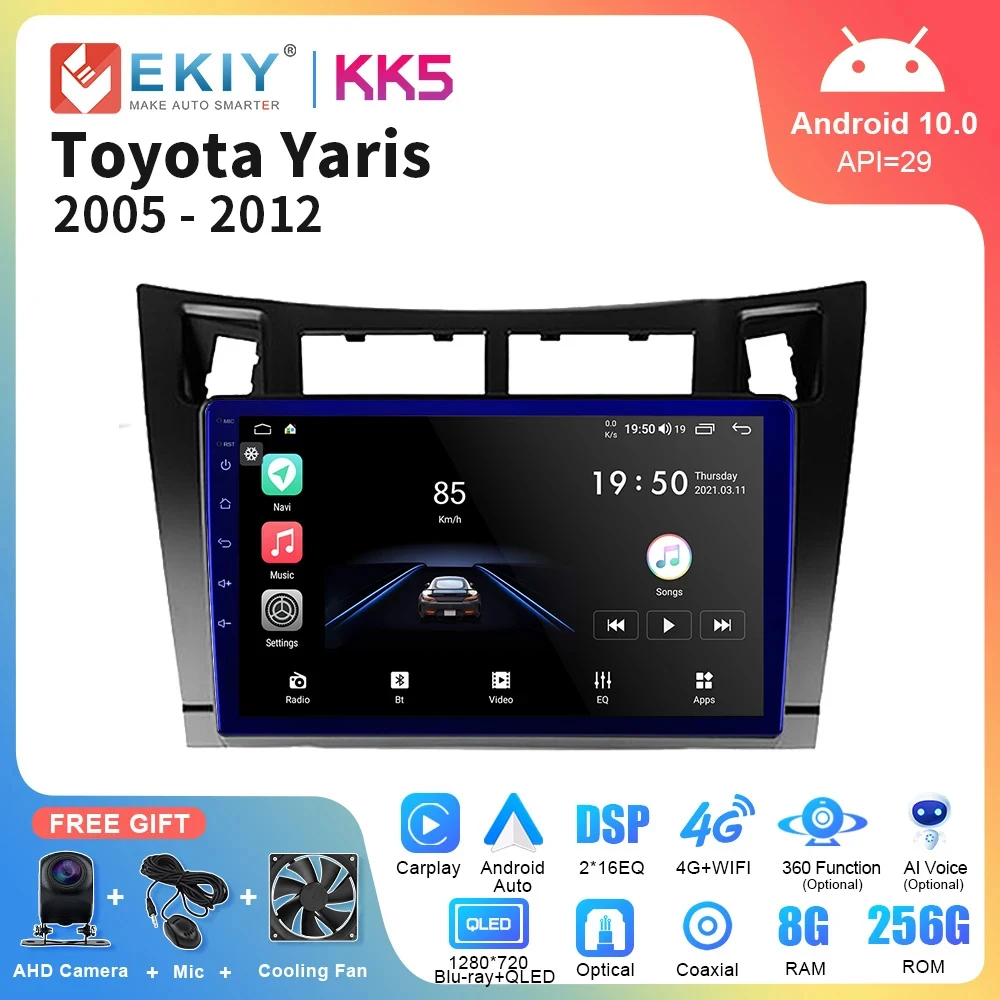 

EKIY KK5 Car Radio 2Din Android Stereo For Toyota Yaris 2005-2012 Multimedia Video Player Navigation GPS Carplay Record Receiver