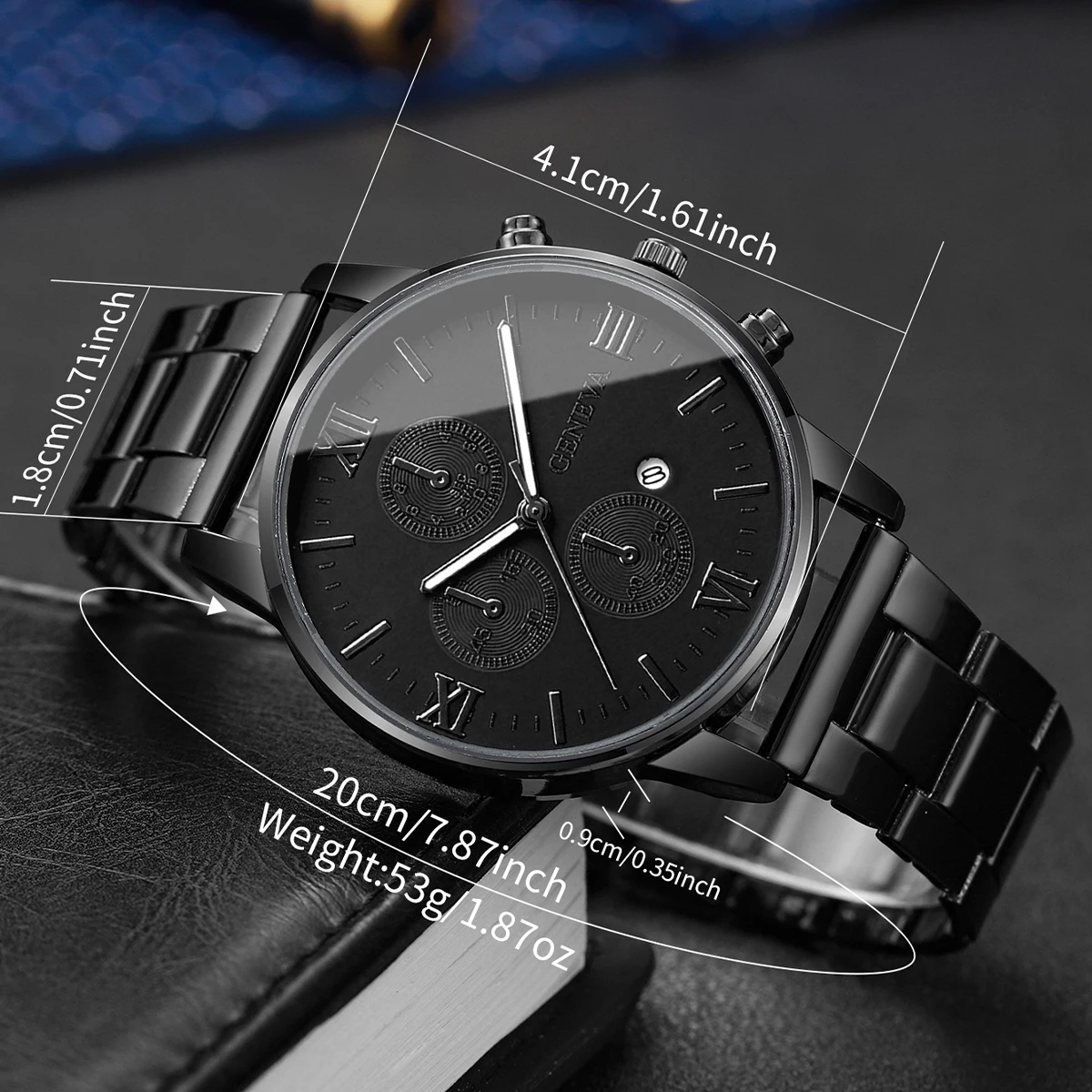 2pcs/set Men's Business Watch Simple Roman Dial Men's Calendar Quartz Combination Watch (No Box)