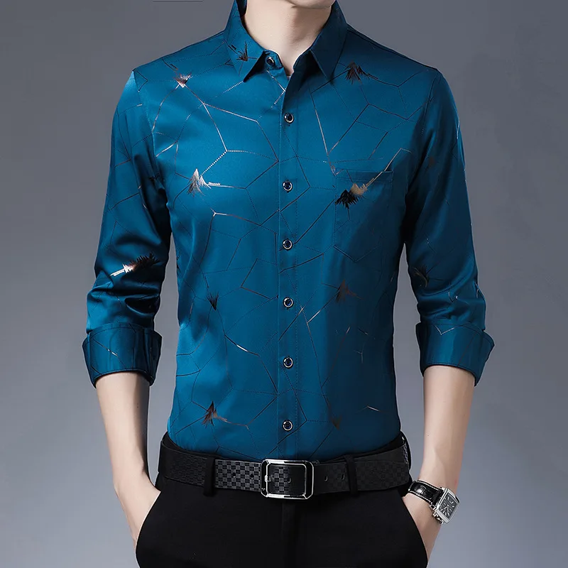 Spring Autumn New Fashion Polo Collar Long Sleeved Men's Clothing Youth Casual Loose All Match Button Printed Rope Hombre Shirts