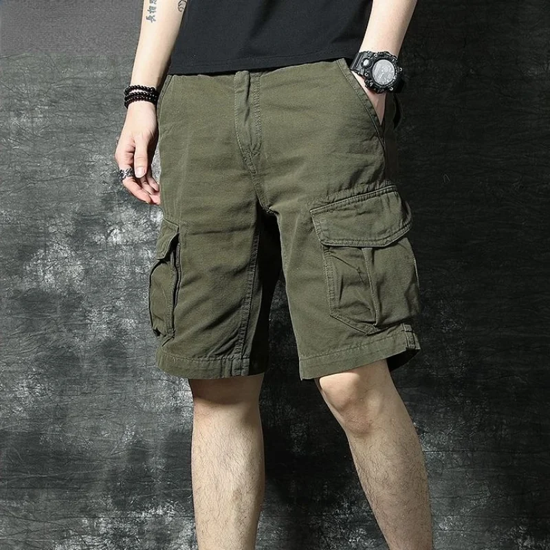 thumbnail image 1 of Pantalones cortos cargo para hombre, grandes y altos, con cintura elástica, bermudas, pantalones cortos para hombre, de nailon, de lujo, jorts, cómodos, estilo vintage Y2k, 1 of 4