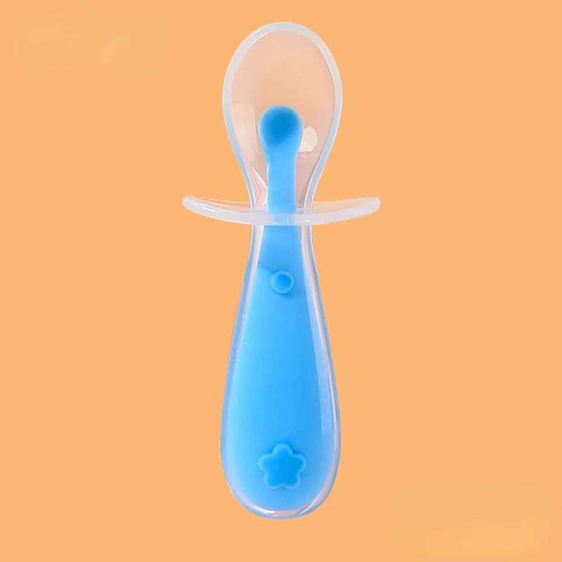Baby Silicone Spoon Baby Rice Paste Feeding Soft Headed Soup Training Children&rsquo;s Silicone Short Spoon with Baffle silicone feeding set
