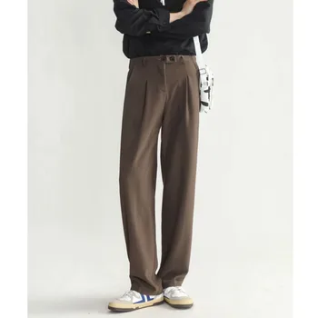 Brown Black Suit Pants Men Fashion Social Mens Dress Pants Korean Loose Straight Casual Pants Mens Office Formal Trousers S-3XL
