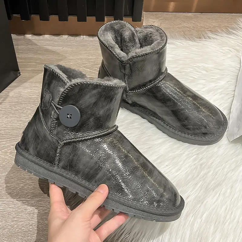 

Snow Boots Women's Fur One Short Tube Plus Velvet Non-slip Waterproof Warm Cotton Shoes Winter Snow Platform Women Boots