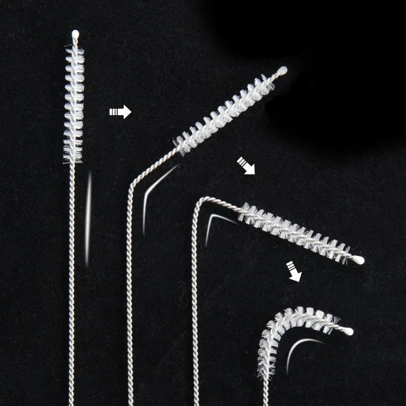 Bending Stainless Straw Brush Cleaner, Cabelo macio, Tubo de sucção Escovas de limpeza, Baby Kids Bottle Brush, Long Handle Reutilizável