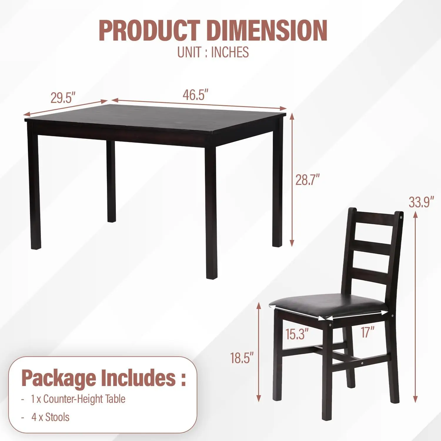 5 Pieces Kitchen Dining Room Set Dining Kitchen Table and Chairs Mid Century Style Wood Dinette Table Set