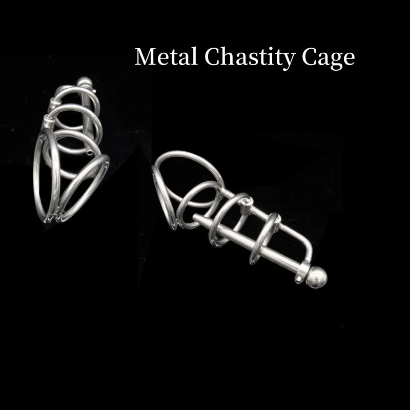 Male Stainless Steel Chastity Cage Bondage Cock Abstinence Chastity Device With Metal Urine Catheter Anti Cheating Lock