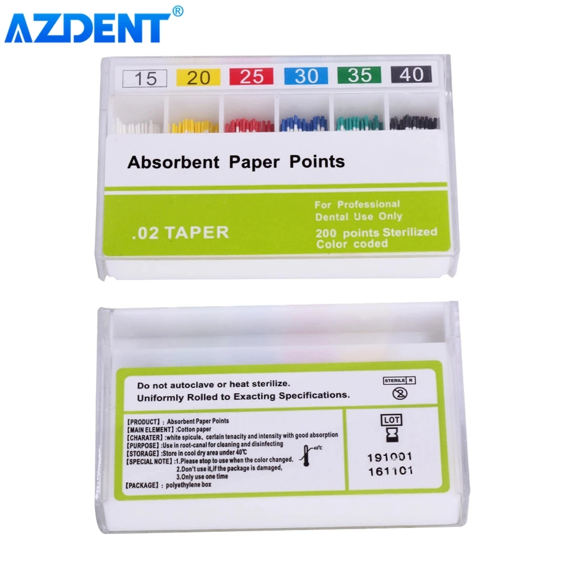 AZDENT Dental Absorbent Paper Points Moisture Absorbing Paper Tips Taper 0.02 0.04 0.06 F1 F2 F3 Dental Clinics Consumables