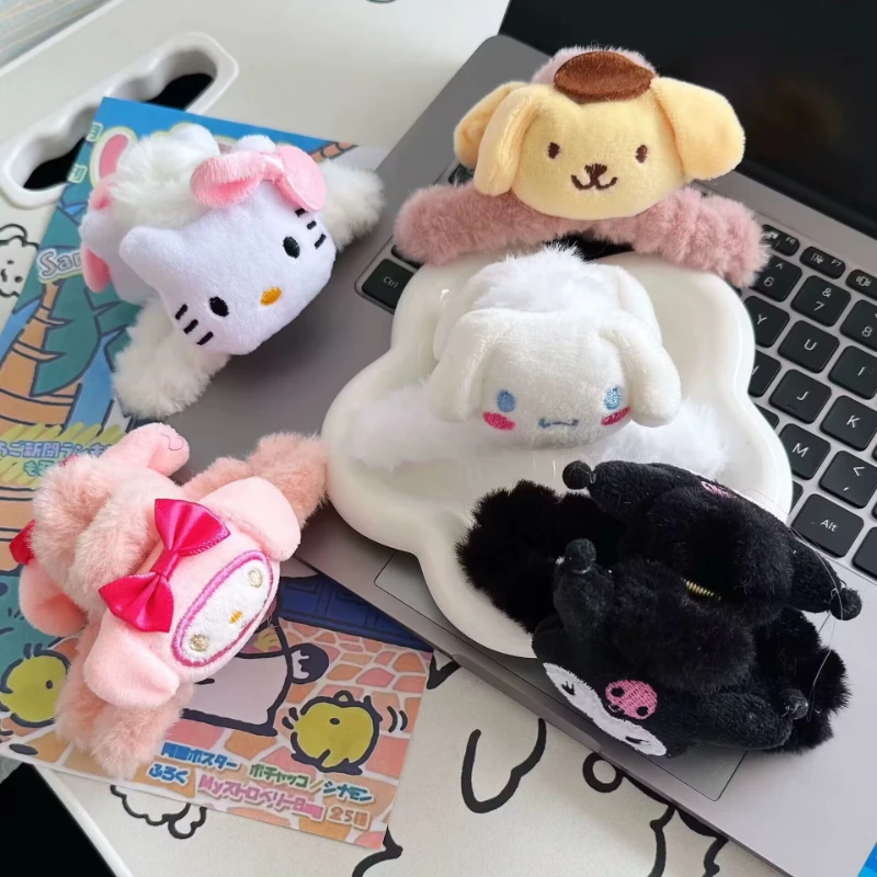 

Kawaii Sanrio Anime Hello Kitty Kuromi Pompompurin Cute Cartoon Plush Shark Clip Sweet Lovely Claw Clip Headwear Girly Heart