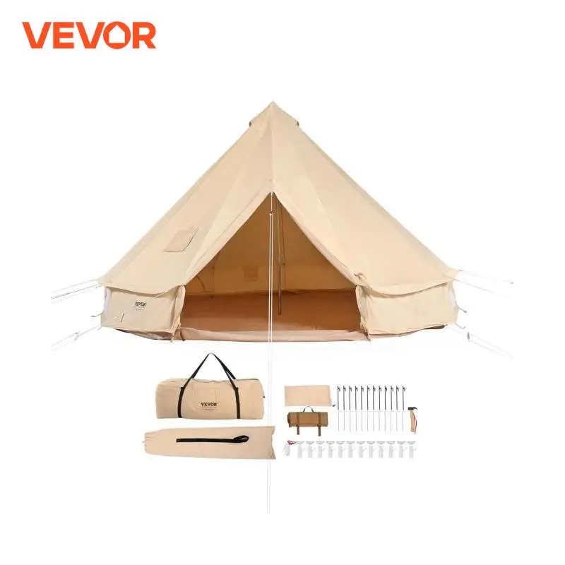 Sunshade Tent VEVOR Canvas Bell Tent 4 Seasons 3/4/5/6/7m Yurt Tent Canvas for Camping with Stove Breathable Holds up to 8 People
