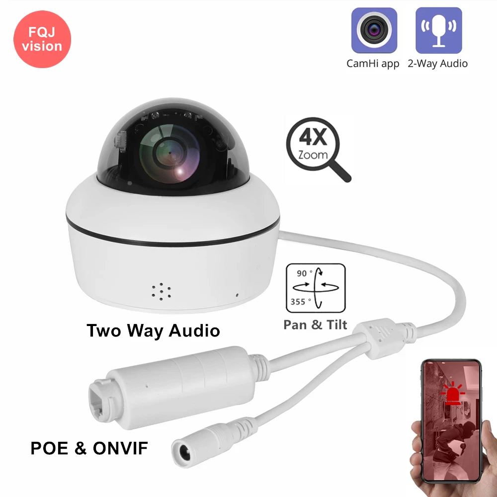 

5MP IP Speed Security Camera Pan Tilt 4xZoom Two Way Audio ONVIF POE Surveillance Camera Built in Microphone Motion Detection