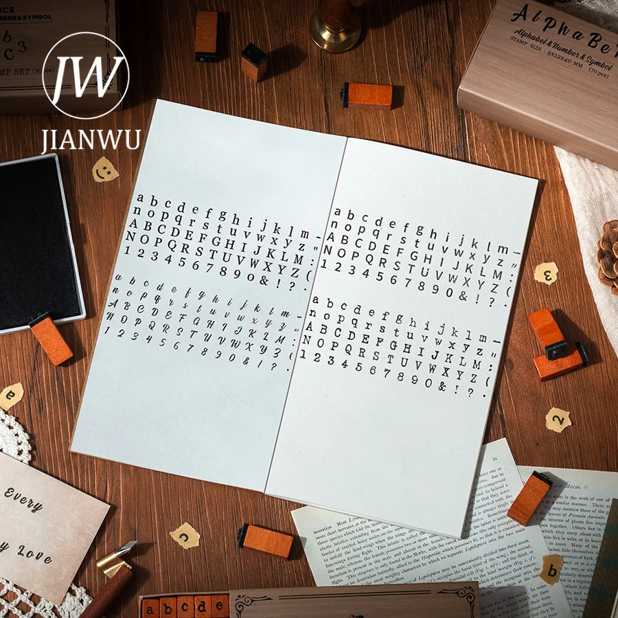 JIANWU 타임 시리즈 빈티지 레터 넘버 풍경 소재 콜라주 나무 스탬프 창의적인 DIY 정크 저널 문구류