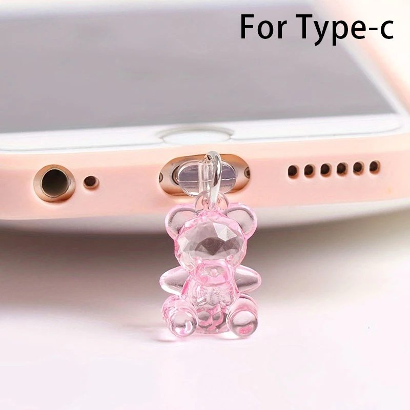 Adorable Kawaii Bear Phone Dust Plug Charm - Acrylic Dust Protection Cap