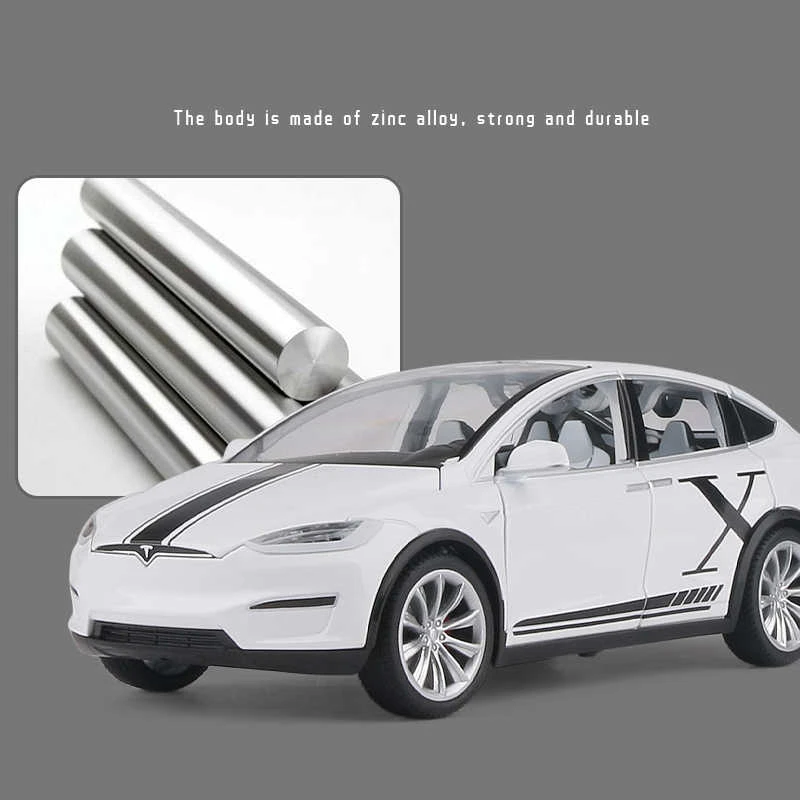 1:20 Tesla Model X Alloy Car Model Diecast Metal Toy Modified Vehicles Car Model Simulation Collection Sound Light Toy Gift 3
