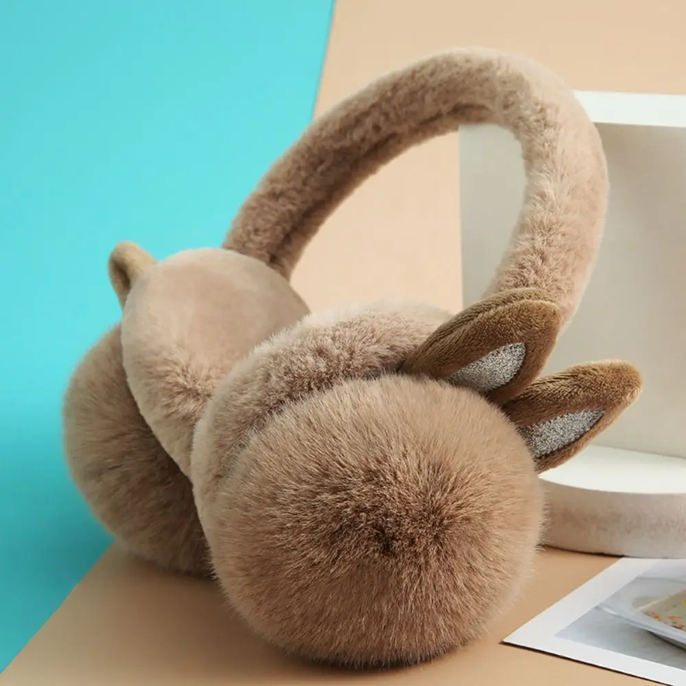 Women's Fashion Earmuffs Rabbit Ear Folding Earmuffs Faux Fur Plush Winter Warm Cold Protection Earflaps