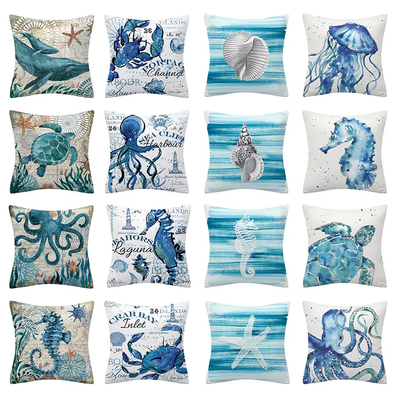Ocean Animal Decorative Pillows Cover 45x45 Polyester Sofa Cushions Sea Turtle Shell Cushion Home Decor Pillowcases